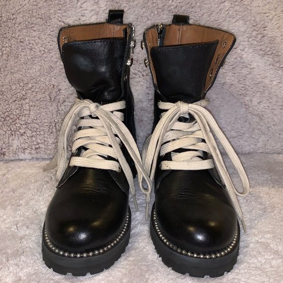AQUA by Bloomingdales Leather Combat Boots 7.5 - Picture 1 of 7